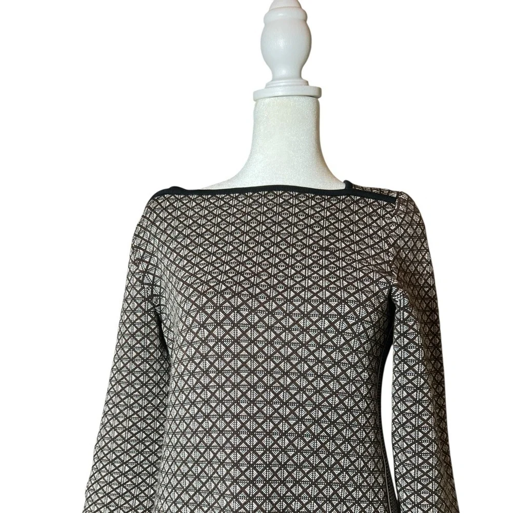 Tory Burch - Brown & Black Diamond Knit Dress W/ Black Trim Size Small Petite